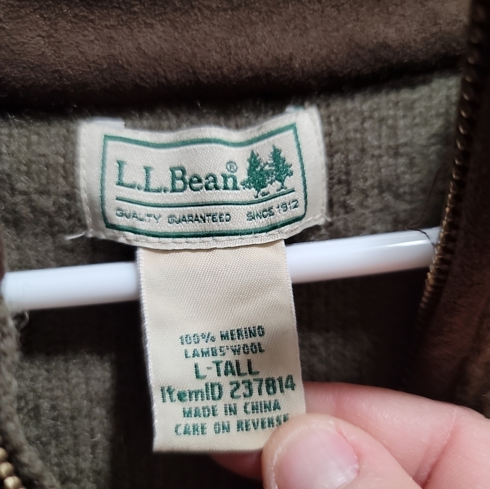 L.L. Bean Merino Lambswool Heavy Sweater Large Tall Green Quarter Zip - Picture 6 of 8